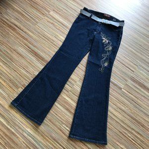 Vale Original Blue Jeans Vintage Y2K Embroidered Flare Leg Mid-Rise 32" Waist